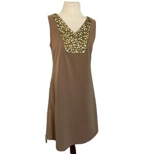 Julie Brown Dress Brown Sz S  Sleeveless Rhinestones fitted feminine luxury